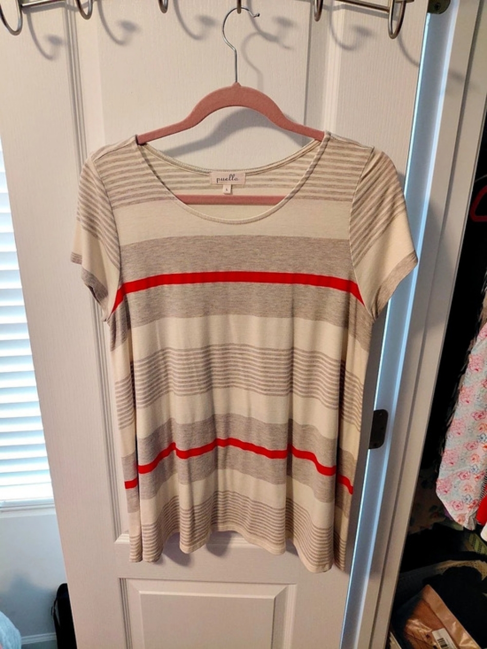Puella Striped Short Sleeve Top in Beige & Red